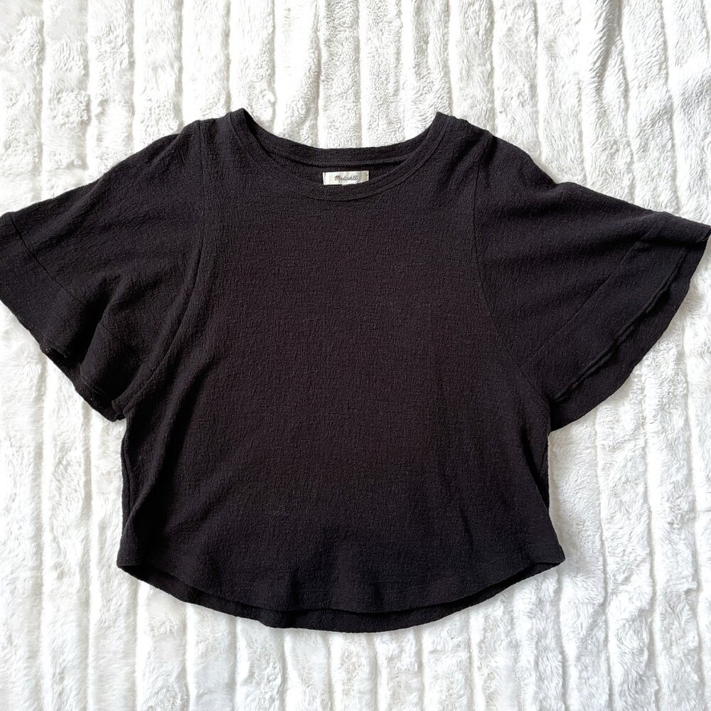 Madewell Texture & Thread Flutter-Sleeve Top (Bla… - image 4